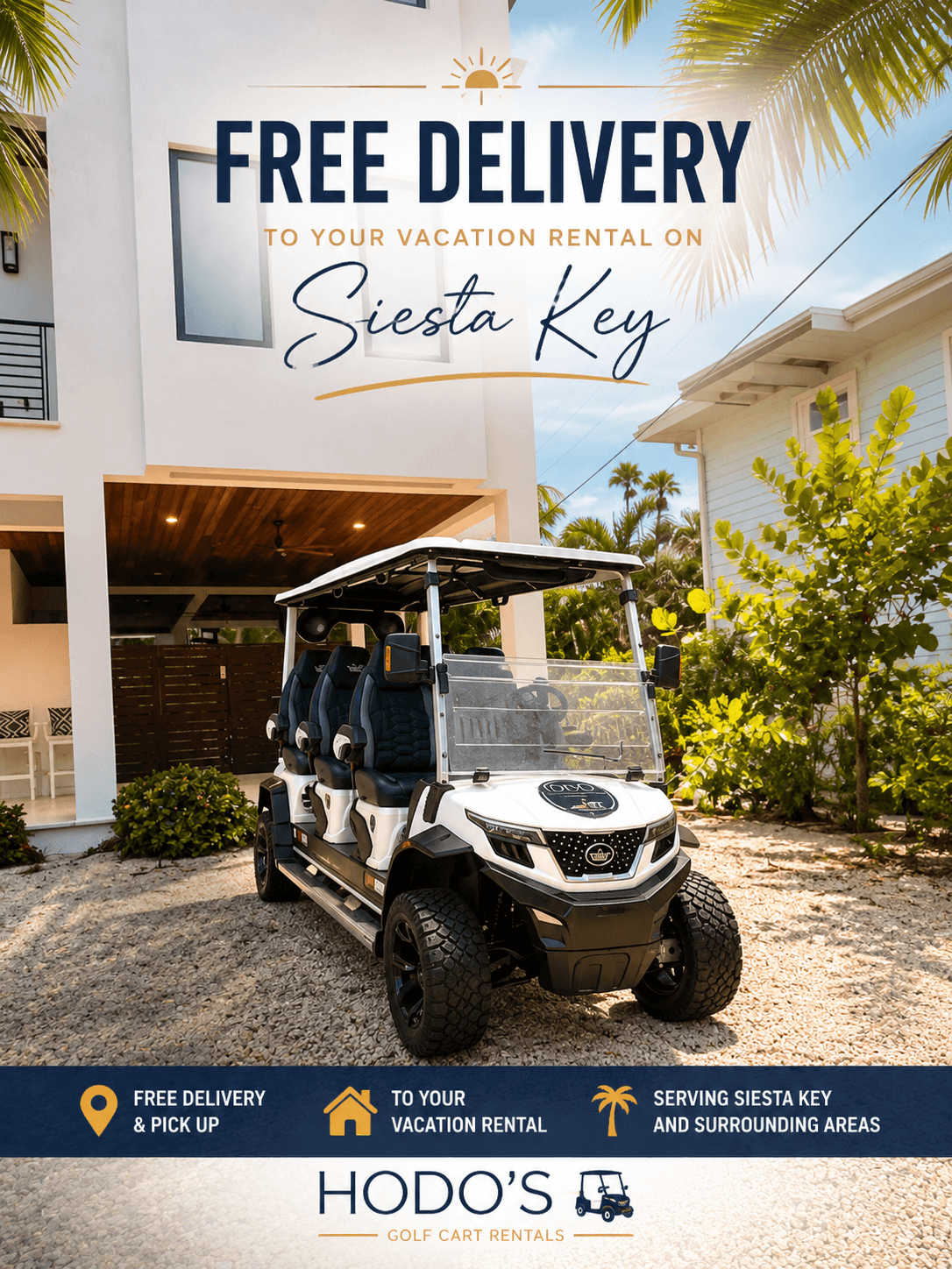 Free golf cart rental delivery to vacation rental on Siesta Key