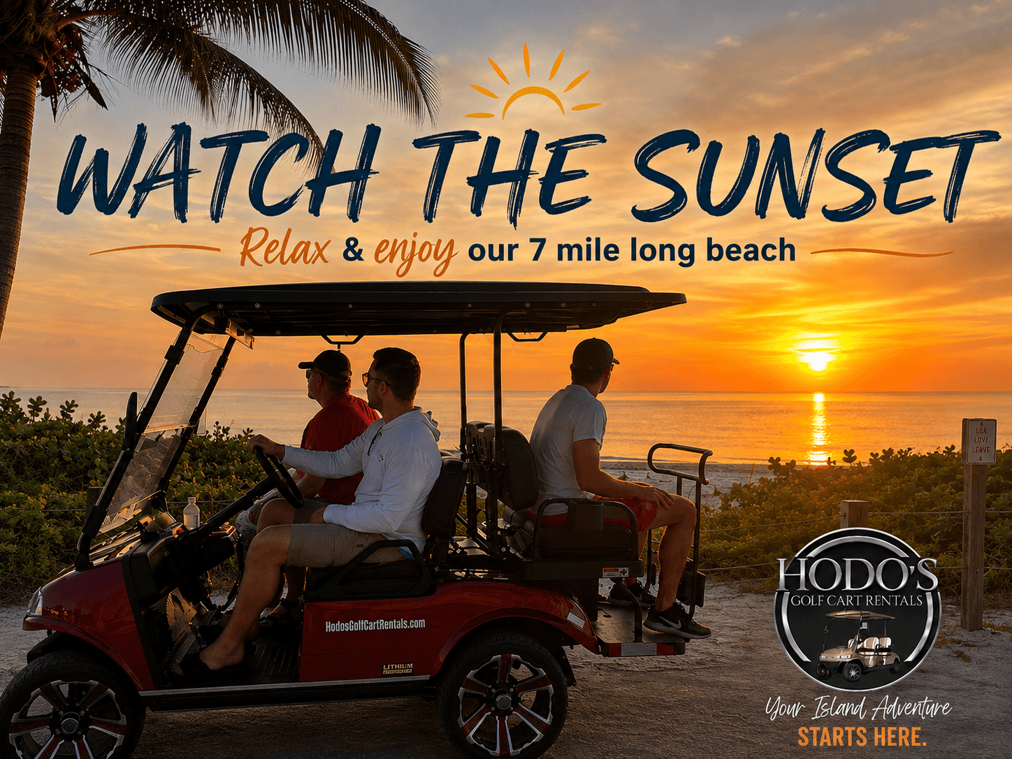 A Hodo's golf cart parked outside a vacation rental on Anna Maria Island for an extended stay